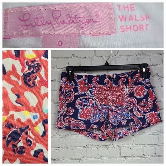 Lilly Pulitzer Vintage Halibut Walsh Short Pockets Red Blue Coral Reef Designer - Picture 5 of 11